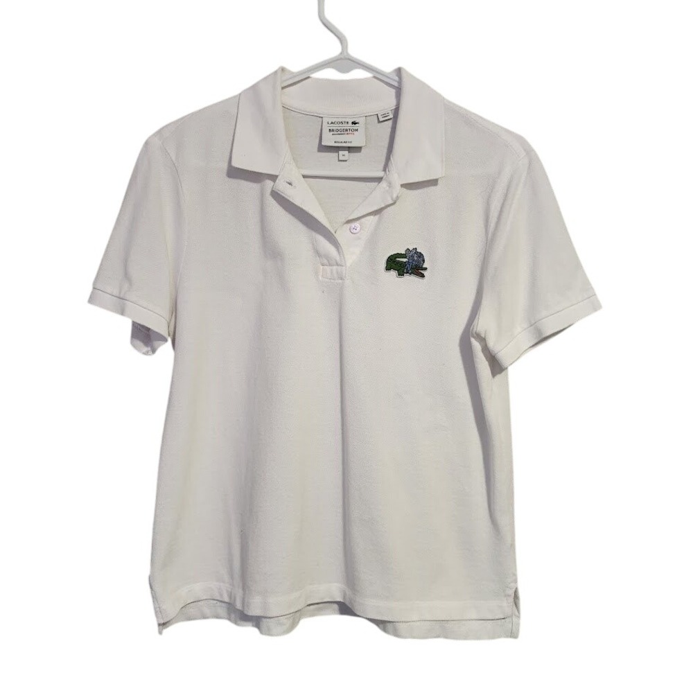 LACOSTE BRIDGERTON NETFLIX Limited Edition‎ Polo White Embroidered Crest Size 36